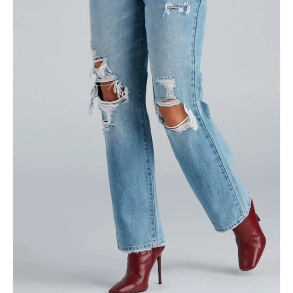 High-Rise Destructed Boyfriend Jeans Sz 9 - Picture 9 of 9